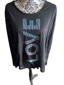 NWT Xhilaration XL Jr Top Black Love Long Sleeve T shirt Blouse 15 17 - Picture 1 of 8