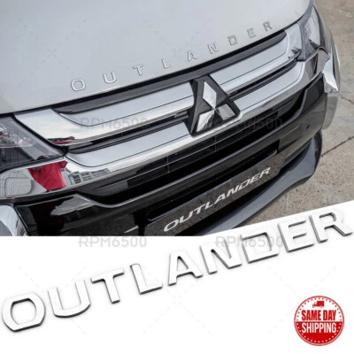 For Mitsubishi Outlander Hood Letter Logo Badge Nameplate Emblem Sport Silver - Image 1 of 4