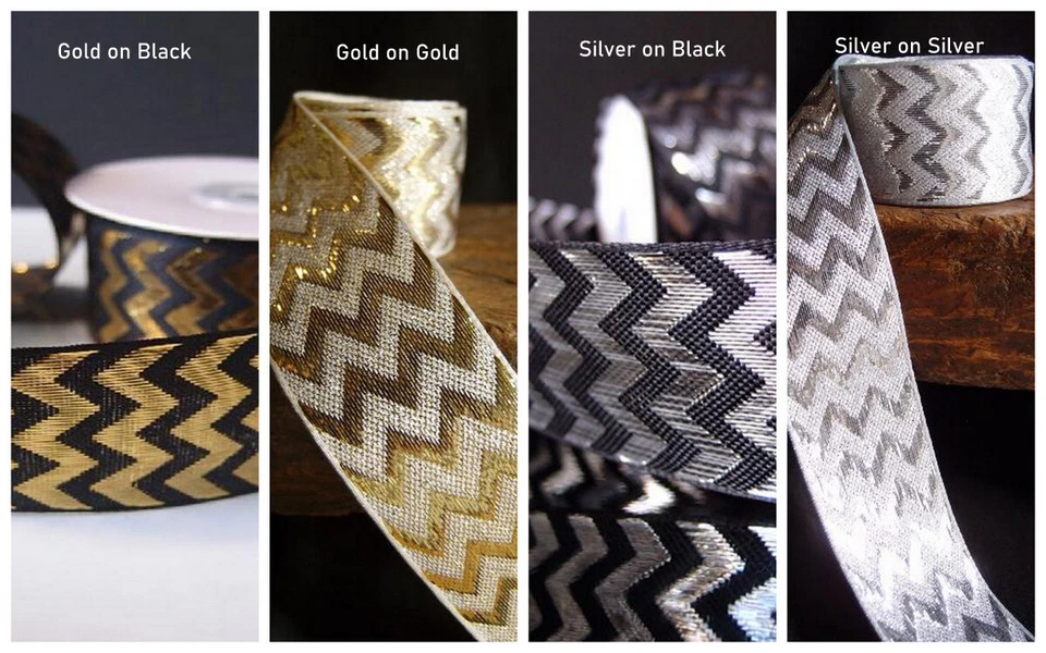 1.5" Metallic Chevron Zig Zag Ribbon Roll 25 yards