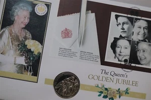 🧭 🇯🇪 JERSEY 5 POUNDS 2002 GOLDEN JUBILEE LARGE COIN COVER B85 #123 - Bild 1 von 5