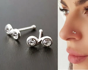 925 Silber Unendlich Nasenpiercing Kristall Stein Nasenstecker Stecker Piercing  - Bild 1 von 12