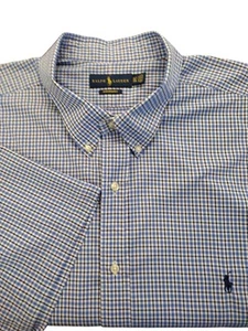 Ralph Lauren Performance Short Sleeve Shirt Mens 3XLT Blue Wh Blk Check - Picture 1 of 4
