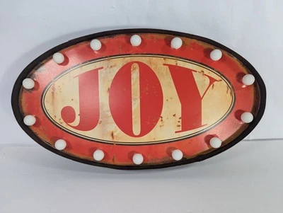 Marquee Sign JOY Lighted Oval Metal Tin Red Rustic Christmas 10.5"x19" As Is - Image 1 of 4