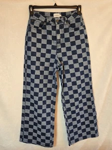 Jeans donna Ghanda taglia 8 denim gamba larga fantasia a quadri tasche zip mosca - Foto 1 di 10