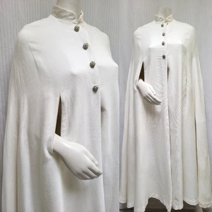 Vintage 1960s NORMAN SACKS Long Ivory Cape Jacket Coat with Rhinestone buttons - Picture 1 of 17