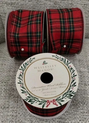 10 yds WELLESLEY TARTAN PLAID RIBBON WIRED no glitr Christmas Winter DIY 2.5 NEW - Image 1 of 2