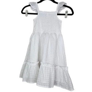 NEW Janie and Jack 7 White Windowpane Smocked Cotton Dress Preppy Ruffle - Picture 1 of 5