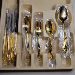 NEW Sango Silverware 40 Piece Gold Floral Electroplate Discontinued Set SNFSNF1 - Picture 1 of 10