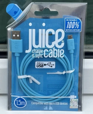JUICE CHARGER CABLE LEAD 1.5M USB-A TO MICRO USB MOBILES TABLETS EARPHONES - Image 1 of 4