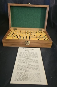 A&L 50's Bakelite Butterscotch Dominoes Complete Set 28 Wooden Case Instructions - Picture 1 of 8