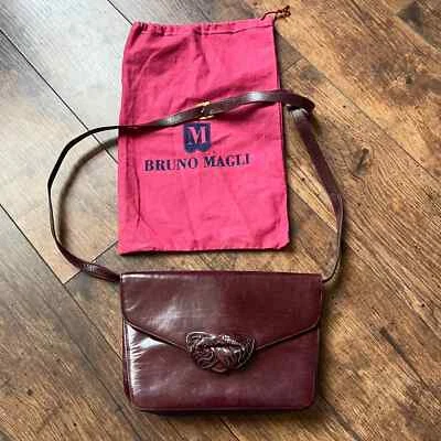 Vintage Bruno Magli Calf Leather Burgundy Shoulder Crossbody Bag Made In Italy - Image 1 of 4