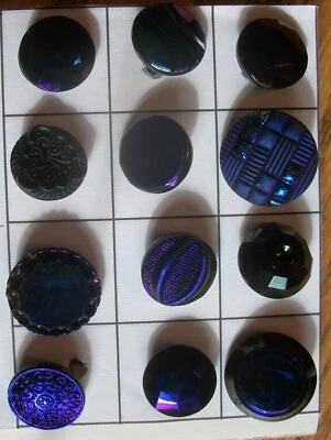 VINTAGE IRRIDESCENT CZECH CARNIVAL  GLASS EMBOSSED BUTTONS ~NEW OLD STOCK ~ LOT - Image 1 of 2