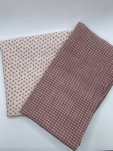 Two Piece Fabric Bundle Burgundy Pink Fall Leaves Plaid Gingham - Picture 1 of 6