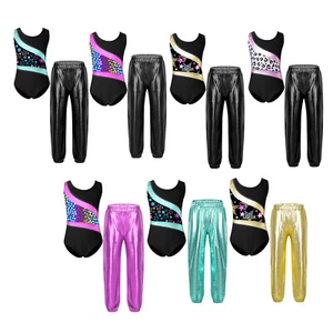 Kids Girl's Bodysuit Round Neck Sports Suit Competition Jumpsuit And Trousers - Picture 1 of 97