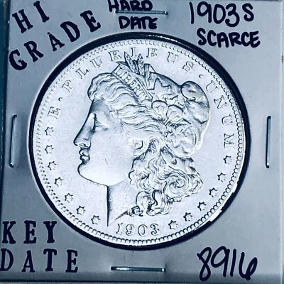 Dólar de plata Morgan 1903 alta calidad genuino EE. UU. COMO NUEVO RARA MONEDA CLAVE 8916 Foto 1 de 3