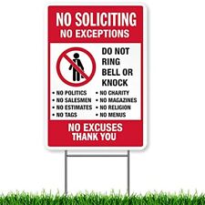 No Solicitation Sign 18" x 9" with H Metal Stakes Funny Decor for Home House ...