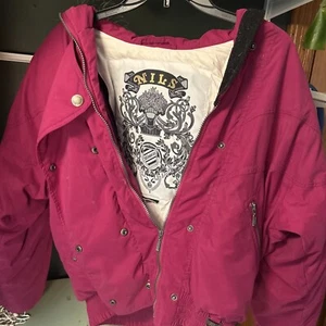 NILS Womens Vintage Jacket Full Zip Fuscia Ski Snowboard Belted Skiwear sz 8 - Picture 1 of 3