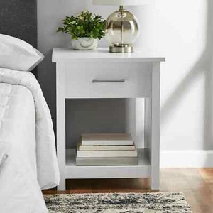 Nightstand with Drawer, White Finish - Picture 1 of 7