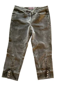 Vintage Guess Jeans Distressed Velvet Olive Cropped Capri Lace Up 28" Y2K Rare - Picture 1 of 5