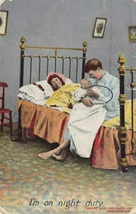 Postal: Estoy de servicio nocturno, papá con bebé, serie Bamforth 1091, antigua c1907 - Imagen 1 de 2