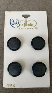 4 Vintage La Mode Black Round Buttons #121 Size 24  5/8" on Card Holland - Picture 1 of 2