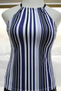 Womens Isaac Mizrahi QVC Tankini Style Swim Top Tank Black White Navy Sz 16 - Picture 1 of 4