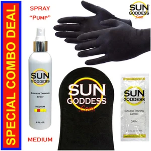 SUN GODDESS - Sunless Self Tanning Spray (Pump) MEDIUM 8 oz & Best Tanner Mitt - Picture 1 of 11