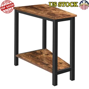 Wedge End Table W/ Storage Industrial Triangle Accent Small Space Living Room US - Picture 1 of 6