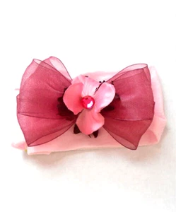 NEW Baby Bling Pink Infant Toddler Girls Headband Organza Flower & Rhinestones - Picture 1 of 1
