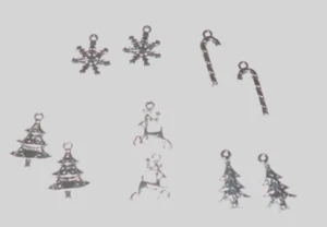 Mini Christmas Tiny Mixed Ornaments Silvertone Metal, Earrings Charms Jewelry - Picture 1 of 2