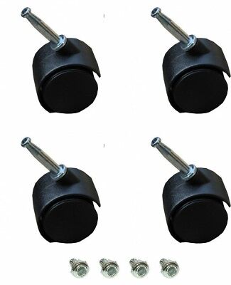 4 X Twin Castors Wheels & Inserts - For Divan Bed Base Sofa Settee Office Chair • 7.93£