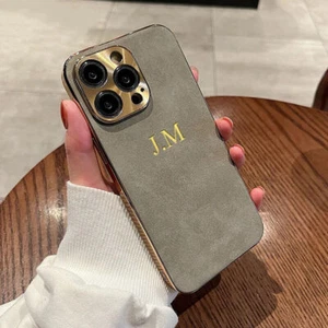 Custodia in pelle con nome personalizzata per iPhone 15 14 13 12 11 Pro Max iniziali lettere A - Foto 1 di 19