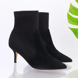 Marc Fisher Womens Albinia Boot Size 9 Black Suede Knit Bootie Kitten Heel Y2K - Picture 1 of 14