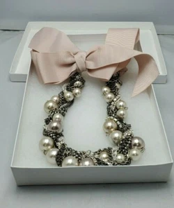Stella & Dot Colette Silver Pearl Necklace with fabric RETAIL $120 - Picture 1 of 7