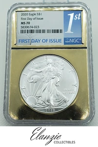 2020 American Silver Eagle First Day of Issue GOLD FOIL SLAB NGC MS70 - Picture 1 of 5