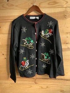 Vintage Christmas Sweater Ramie Cotton Embellished Beads Size M - Picture 1 of 4
