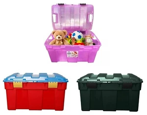 40L Storage Box Trunk Chest Toy Box Multi-Purpose Removable Clip Hinged Lid - Picture 1 of 28