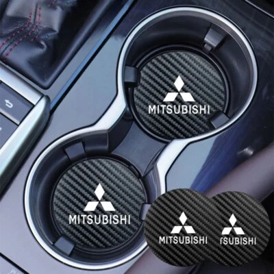 2PCS Car Accessories Water Cup Holder Pad Coaster Carbon Fiber For Mitsubishi Foto 1 de 3