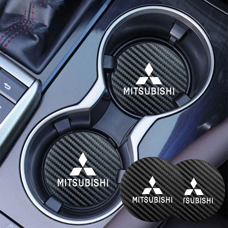 2PCS Car Accessories Water Cup Holder Pad Coaster Carbon Fiber For Mitsubishi - Image 1 of 3