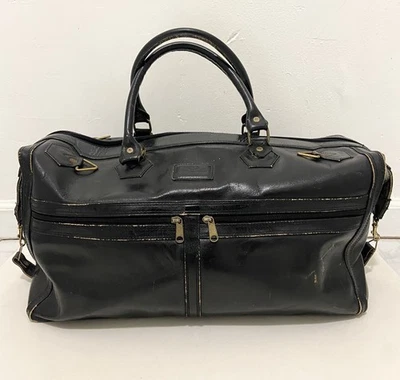 VTG 80'S GUCCI DESIGNER MADE ITALY BLACK DUFFLE CARRY LUGGAGE TRAVEL LEATHER BAG - Image 1 of 4