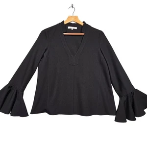 Alexis Black Vneck Bell Sleeve Blouse Size Small - Picture 1 of 7
