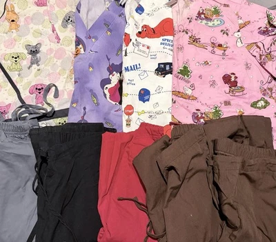 Women’s Scrub Sets Size Large And XL Christmas Halloween Clifford Dogs Cats - Image 1 of 4