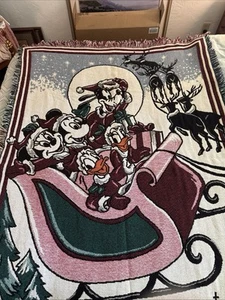 Vintage Disney Christmas Throw Blanket Chair Tapestry 96”x 48” Large Mickey - Picture 1 of 5