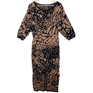 NEW Anthropologie Black Tan Viscose Knit Animal Print Maxi Dress Size Medium M - Picture 1 of 10