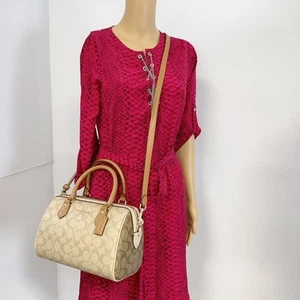 Coach CS185 Rowan Satchel Bag In Blocked Signature Canvas IN Light Khaki Multi - Picture 1 of 7