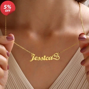 Personalized Name Custom Letter Gold Women Necklace Stainless Steel Pendant Gift - Picture 1 of 30