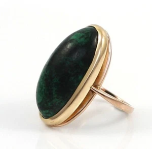 Audaz Anillo Pesado Sólido Oro Amarillo 18K Ovalado Verde Turquesa Talla 4 - Imagen 1 de 6