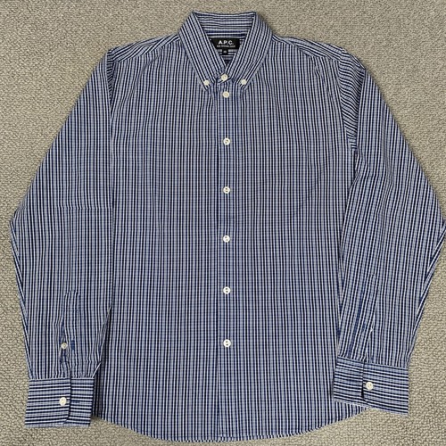 APC Shirt Mens XS Extra Small Blue White Check Button Up Long Sleeve