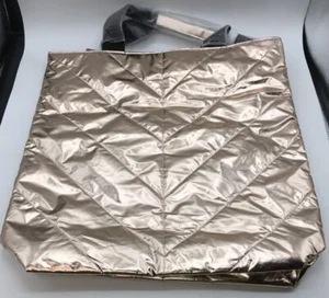 Victoria's Secret Rose Gold Metallic Quilt Tote Beach Weekender Gym Vacation Bag - Picture 1 of 6