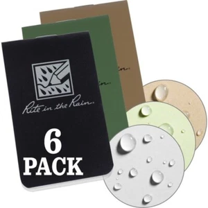 Rite In The Rain 6 PACK OTG Notebook Black Cover Blank Perforated Sheets Compact - Picture 1 of 5